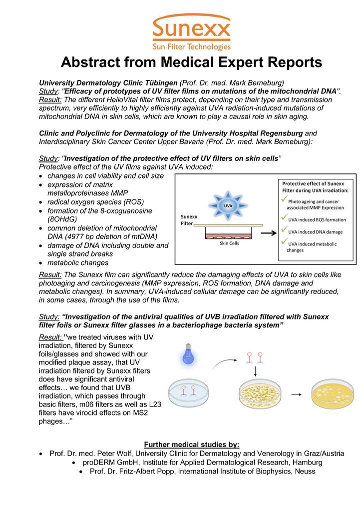 Overview of scientific studies on Sunexx technology